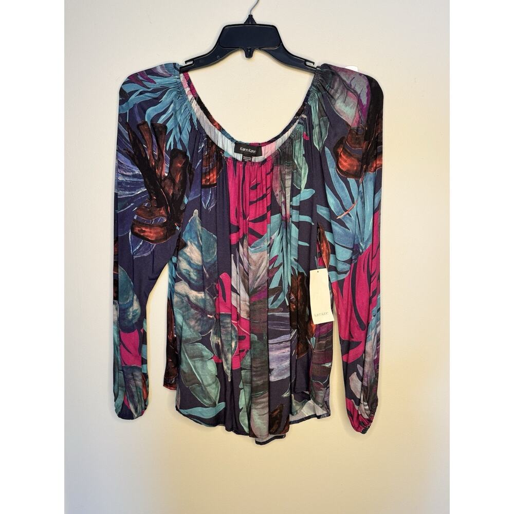 Karen Kane NWT Tropical Leaf Print Long Sleeve Blouse Size 0X, Cruise Vacation - Picture 2 of 8